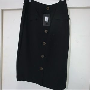 Black midi skirt with faux buttons